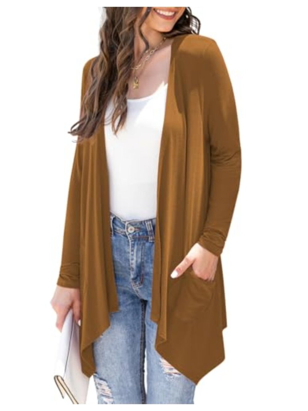 Lightweight Open Front Cardigan Vest Drape Shrug High Low Hem Pockets